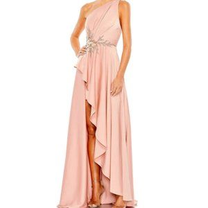 MAC DUGGAL 11262 ONE SHOULDER EMBELLISHED ASYMMETRICAL SATIN ROSE GOWN sz 4